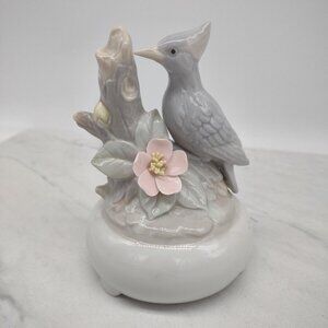 Vintage George Good Music Box Woodpecker Tree Stump Flower "For Elise" Taiwan